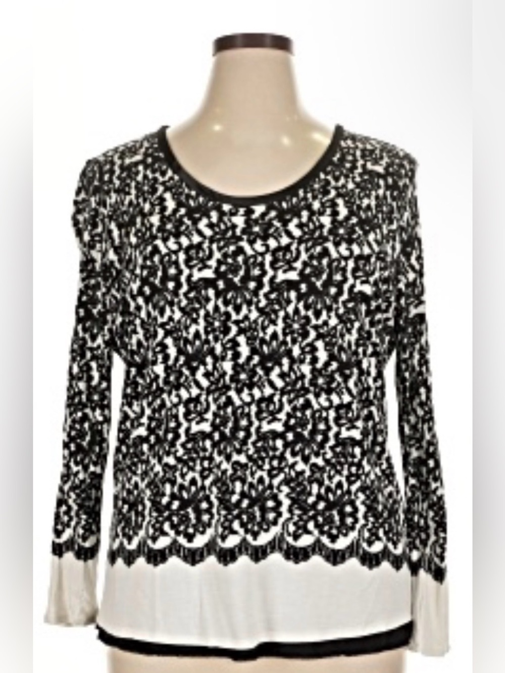 Kelly by Clinton Kelly Printed Lace Jersey Top with Satin Trim, MEDIUM